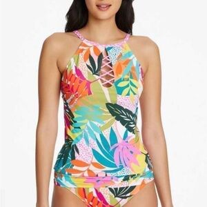 Bleu by Rod Beattie wild at Heart High-
Neck Tankini Top -Multi size 8 swimsuit